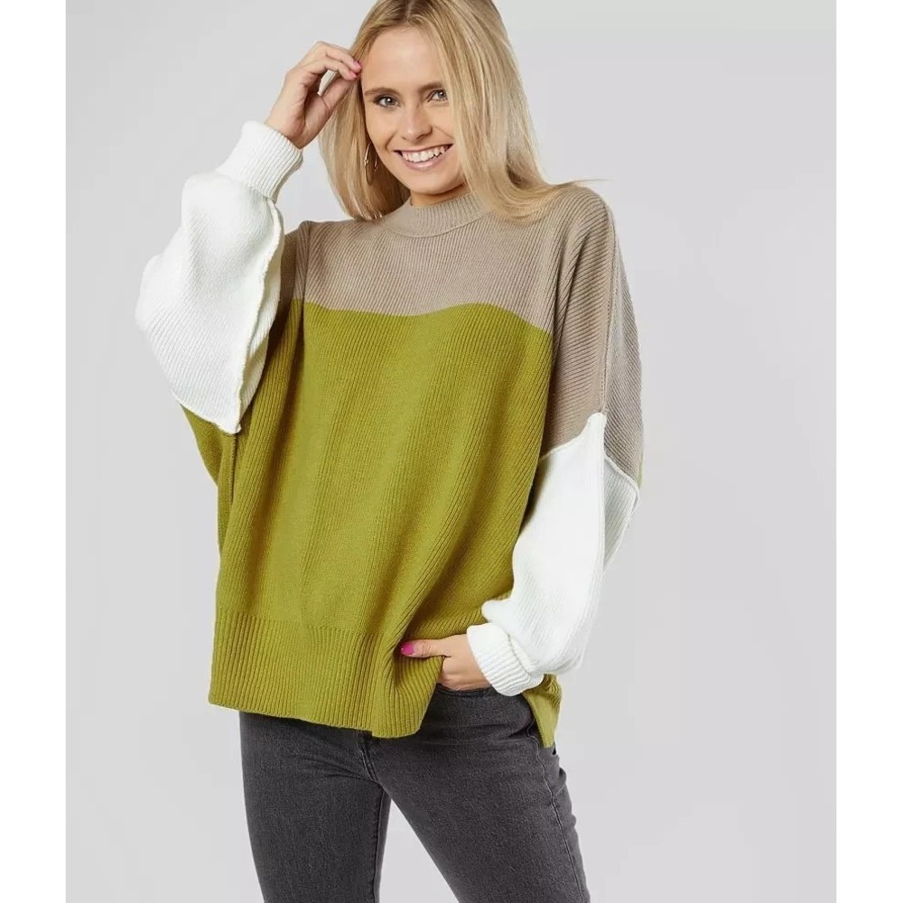 Free People Easy Street Oversized Knit Sweater In Lime Women's Size S
